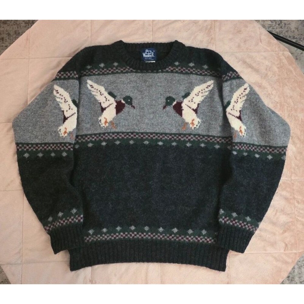 Vintage 1980s Woolrich Mallard Duck Sweater 100% Wool Men’s M Hunting